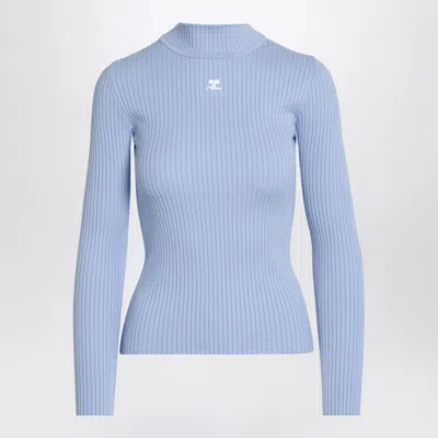 Courrèges Mockneck Rib Knit Sweater In Sky