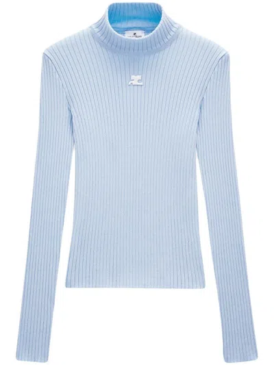 Courrèges Courregès  Light Blue Ribbed Turtleneck Sweater