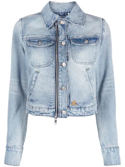 Courrèges Light Blue Wash Zipper Denim Jacket For Women | Ss23 Collection