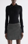 Courrèges Classic Rib Cotton Blend Snap-up Top In Black