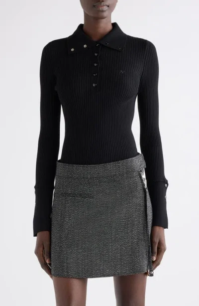 COURRÈGES COURRÈGES LIGHT RIB COTTON & MERINO WOOL HALF SNAP SWEATER