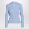 Courrèges Black Ribbed Turtleneck Sweater In Blue