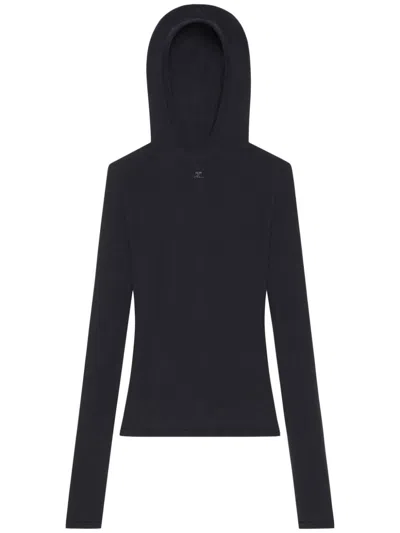 COURRÈGES COURREGÈS  LIGHT WOOL BLACK HOODED SWEATER