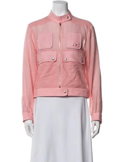 Pre-owned Courrèges Linen Plaid Print Jacket In Pink