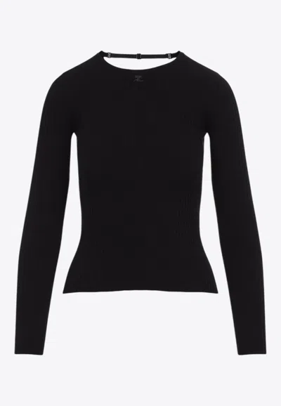 COURRÈGES LINGERIE STRAP RIB KNIT SWEATER