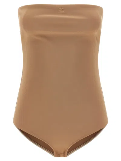 Courrèges Courreges Lingerie-inspired Viscose Bodysuit In Beige