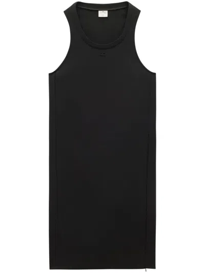 Courrèges Logo-appliqué Twill Midi Dress In 黑色
