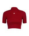 Courrèges Shoulder Snaps Rib Knit Cropped Sweater Top In Red