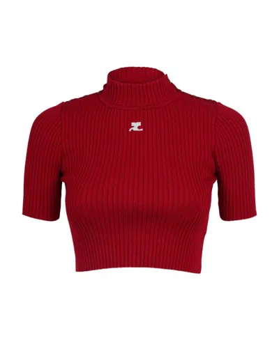 COURRÈGES LOGO-APPLIQUÉ CROPPED RIBBED JUMPER