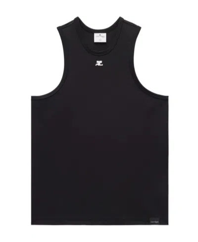 Courrèges Crewneck Straight Hem Tank Top In Black