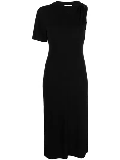 Courrèges Logo-appliqué Asymmetric Midi Dress In Black