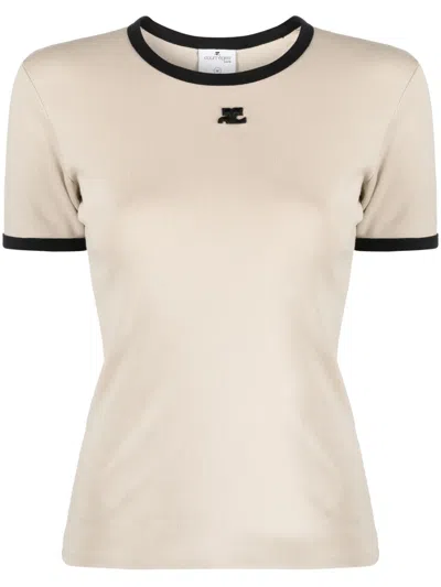 Courrèges Logo-patch T-shirt In Beige