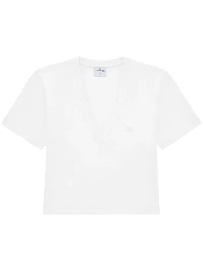 Courrèges Logo-appliqué Cotton T-shirt In White