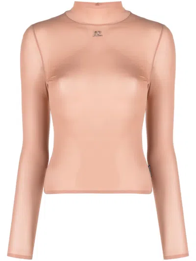 Courrèges Logo-patch Semi-sheer Sweatshirt In Beige