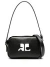 Courrèges Black Logo-appliqu Leather Shoulder Bag In Black