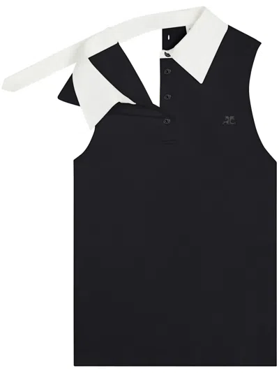 Courrèges Logo-appliqué Polo Top In Black