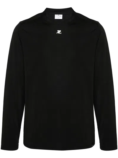 Courrèges Logo-appliqué T-shirt In Black