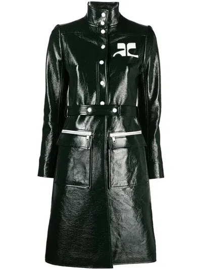 Courrèges Logo-appliqué Vinyl Trench Coat In Green