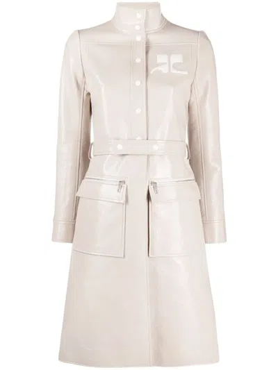 Courrèges Logo-appliqué Vinyl Trench Coat In Neutrals