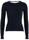 Courrèges Shoulderless Ribbed Knit Top In Navy