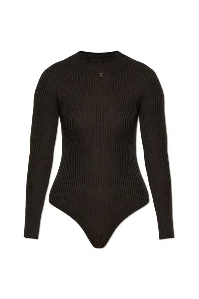 Courrèges Long-sleeved Jumpsuit In Brown