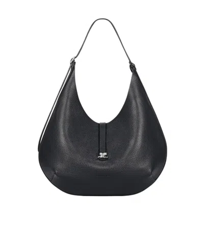 Courrèges Logo-buckle Top Handle Shoulder Bag In Black