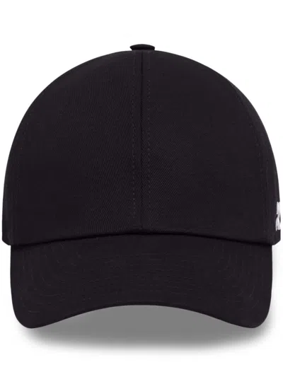 Courrèges Logo Cotton Baseball Cap In Black