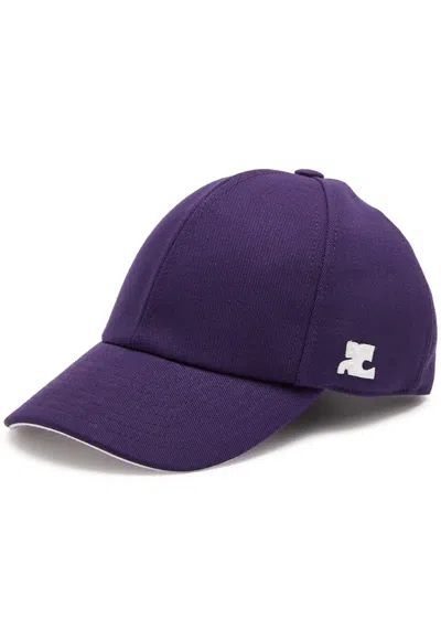 Courrèges Logo Cotton Cap In Purple