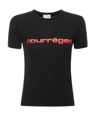 Courrèges Logo Cotton Jersey T-shirt In Black