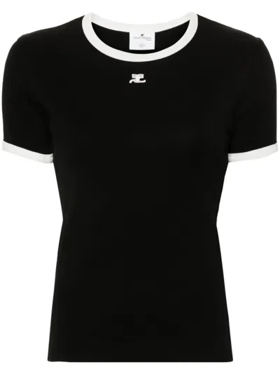 Courrèges Signature Contrast T-shirt Woman Black And White