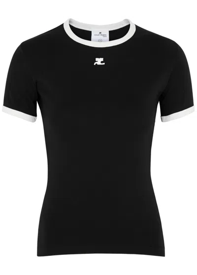 Courrèges Courreges Women Cotton T Shirt With Contrasting Profiles In Black