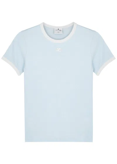 Courrèges Logo Cotton T-shirt In Blue