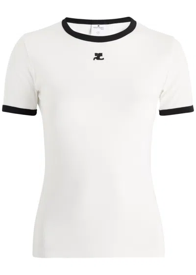 Courrèges Courreges Women Cotton T-shirt With Contrasting Profiles In White