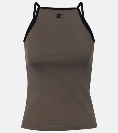 Courrèges Logo Cotton Tank Top In Gray