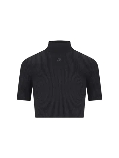 Courrèges Ribbed-knit Crop Top In Black
