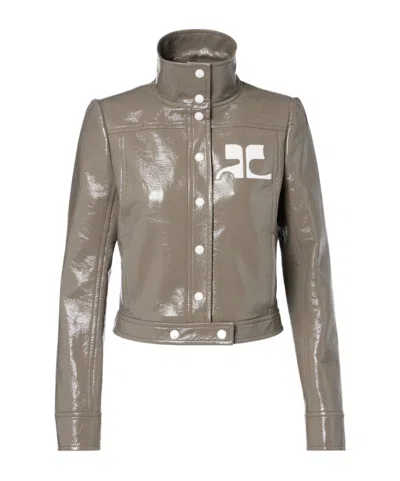 Courrèges Logo Cropped Jacket In Gray