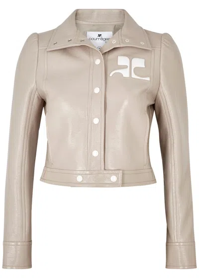 Courrèges Reedition Logo Cropped Vinyl Jacket In Grey