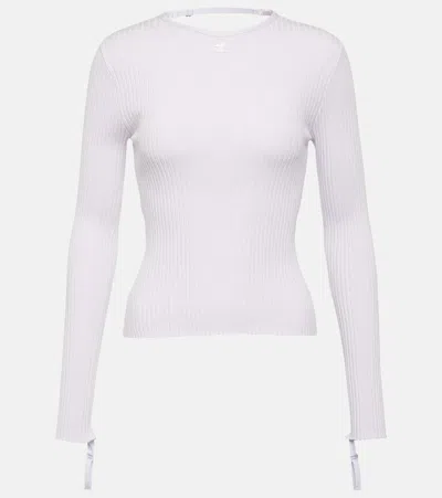 Courrèges Embroidered Logo Ribbed-knit Sweater In White