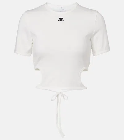 Courrèges Logo Cutout Tie-back Cotton Crop Top In White