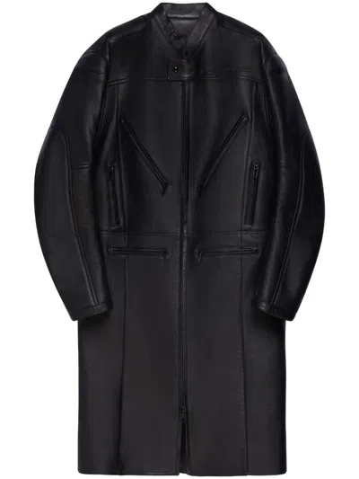 Courrèges Logo-debossed Leather Coat In Black