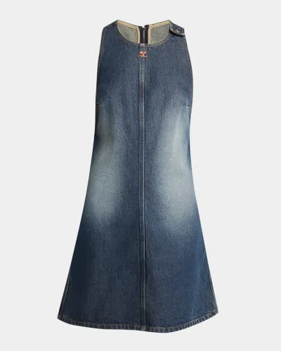 Courrèges Logo Denim Mini Dress In Blue
