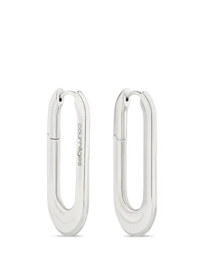 Courrèges Logo-detail Hoops Earrings In Silver