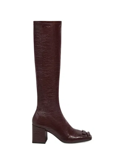 Courrèges Logo-detail Square-toe Boots In Burgundy