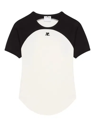 Courrèges Circle Contrast Long Sleeve T-shirt With Logo Print In White