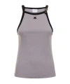 Courrèges Gray Cotton Buckle Tank Top With Contrast Trim