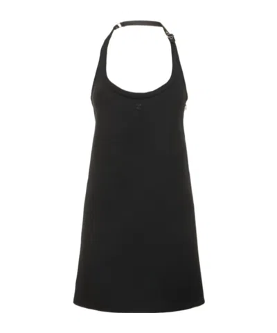 Courrèges Buckle Babydoll Twill Mini Dress In Black