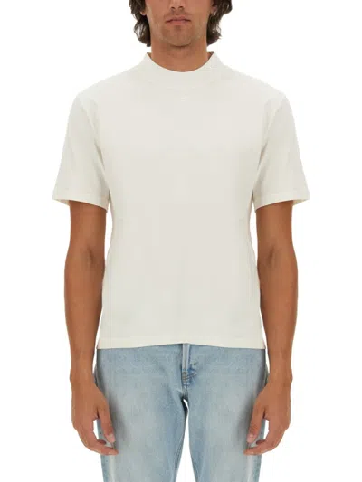 Courrèges Logo-embellished Cotton T-shirt With High Neckline In White