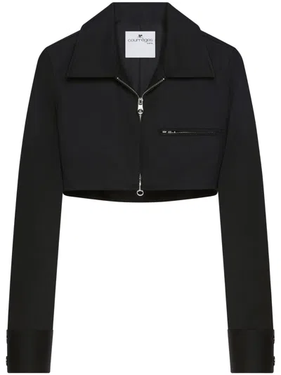 Courrèges Cropped-jacke Mit Logo-verzierung In Schwarz