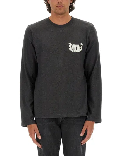 Courrèges Logo-embellished Grey Regular Fit T-shirt In Black