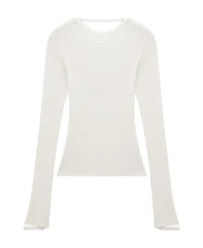 Courrèges Logo-embossed Ribbed-knit Jumper In White